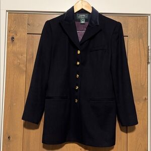 Vintage Ralph Lauren Navy Wool Blazer Womens 6P Gold Logo Buttons Preppy velvet